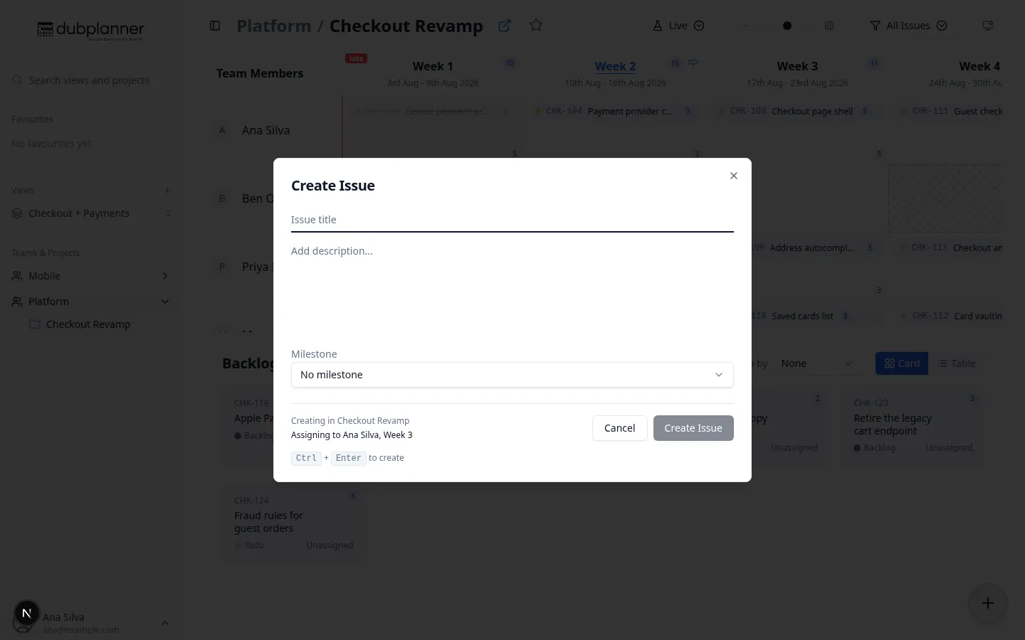 The new issue dialog
